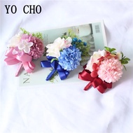 YO CHO Wedding Bracelets for Bridesmaid Flower Silk Sister Brooches Corsage Pin Flowers Boutonniere 