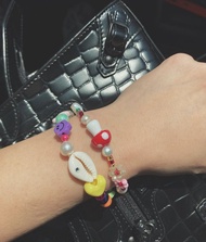 【熱賣】水晶 玻璃 淡水 珍珠 可愛蘑菇手鍊 | Y2K 千禧風