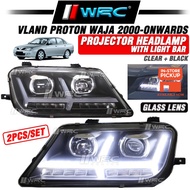 Vland Proton Waja 2000 - Onwards (Q7) Projector Headlamp With Light Bar ( Clear + Black )