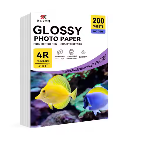 KRYON 4R 200 Sheets 200gsm Glossy Photo Paper with Inkjet Printers, for Office Home Printing Paper, 