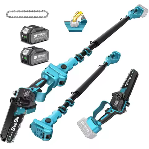 Seesii Brushless 6'' Electric Chainsaw with 2.5M Telescoping Pole High Branch Saw Garden Pruning Too