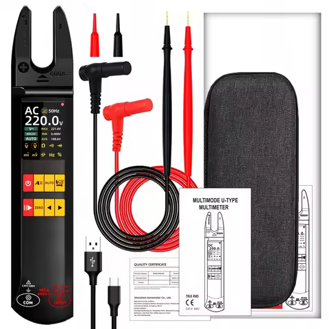 BSIDE U5 U-Shaped Clamp Meter 600A DC AC Current Tester True RMS Auto-Ranging TFT Screen USB Recharg