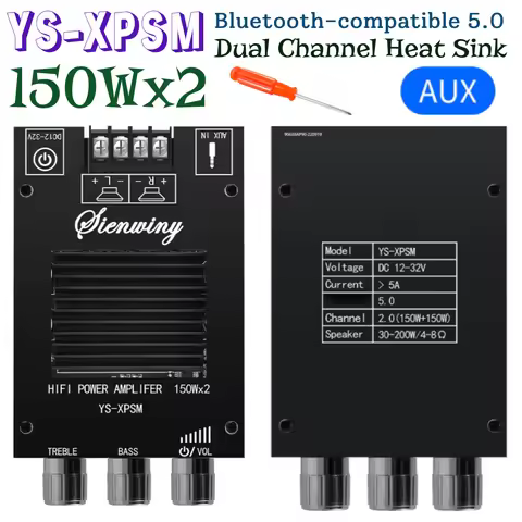 YS-XPSM Power Amplifier Board 150Wx2 TDA7498E Audio Power Amplifier Board Stereo Treble Bass Adjustm