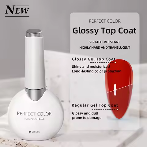 PERFECT COLOR Gel Gel Top Coat and Base Coat Set - Shiny Top Coat, Long Lasting High Gloss,Soak Off 