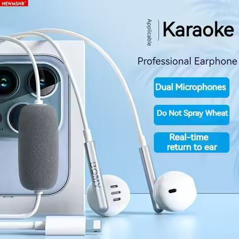 For Live Broadcast Karaoke Dual Mic Earphones Type C&3.5mm In-ear 9D Stereo Sound Headset Noise Redu