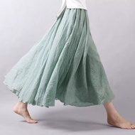 Double Layer Cotton Linen Half Skirt for Women Artistic Ethnic Style Long Length Plus Size Big Swing