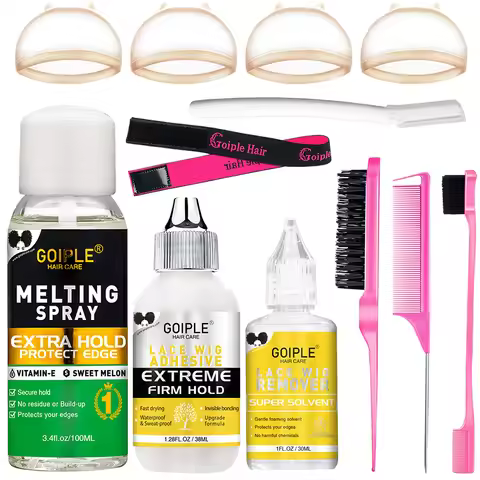 GOIPLE Waterproof Lace Glue Kit Melting Spray Holding Spray Wig Adhesive Remover HD Wig Caps for Nat