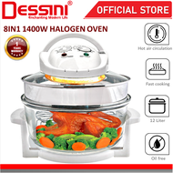 DESSINI ITALY 8 IN 1 12L Electric Halogen Convection Oven Hot Air Fryer Timer Oil Free Roaster Cooker