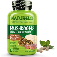 NATURELO Mushroom Supplement Brain & Immune Health Blend with Lion s Mane, Reishi, Turkey Tail 90 Ve