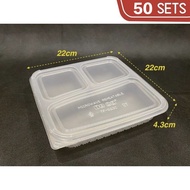 3 Compartments Plastic Lunch Box With Lid / Bekas Makanan Plastik 3 Kompartmen TF SQ3C (50sets) [Bla