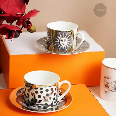 Creative Face Animal Ceramic Coffee Cup Fine Bone China Gold Plated Teacup Office Mug Couple Mug Dri