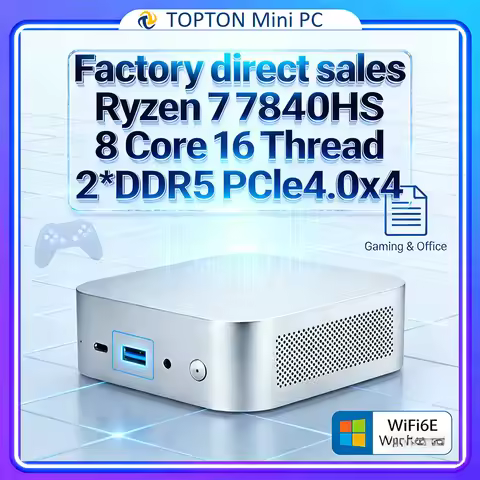 Topton D19 Compact Mini PC AMD Ryzen 7 7840HS 8C/16T USB4 Dual DDR5 2*NVMe Windows 11 Mini Computer 