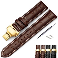 ☋﹍ Genuine Leather watch band 16 18 19 20 21 22 24 mm Watche Band strap Belt Watchband Gold Folding Clasp / Buckle Tool