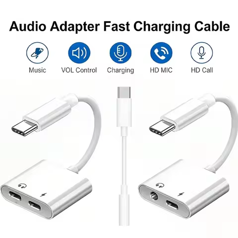 2 In 1 USB C Splitter Adapter Type C To 3.5mm Audio Jack Converter Support Charging For iPhone 15 16