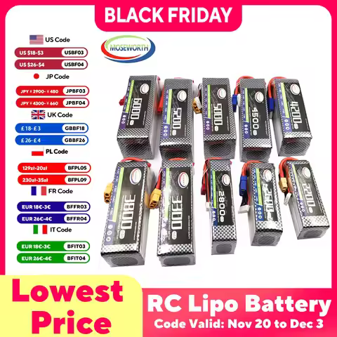 RC Lipo Battery 2S 3S 4S 5S 7.4V 11.1V 14.8V 18.5V 2200 3300 3500 4200 5000 5200 6000mAh 25C 30C 35C