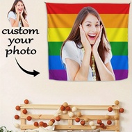Custom 1pc Rainbow Print Tapestry, Personalized Picture Portrait Customization, Holiday Party Wall H