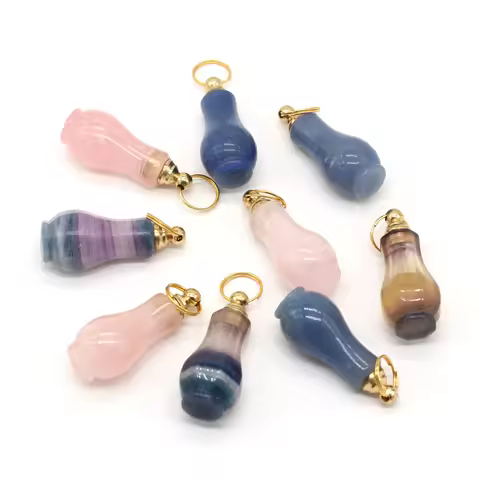 Hot Sale Natural Stone Perfume Bottle Pendant Blue Aventurine/Rose Quarz/Fluorite For Jewelry Making