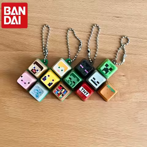Bandai Minecraft Gashapon Keycap Charms Steve Creeper Enderman Bag Pendant Keyboard Keychain Collect