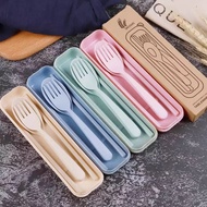 Wheat Straw Spoon Chopstick Fork Tableware Set Cutlery Utensils With Storage Case Goodie Bag Children Day Gift