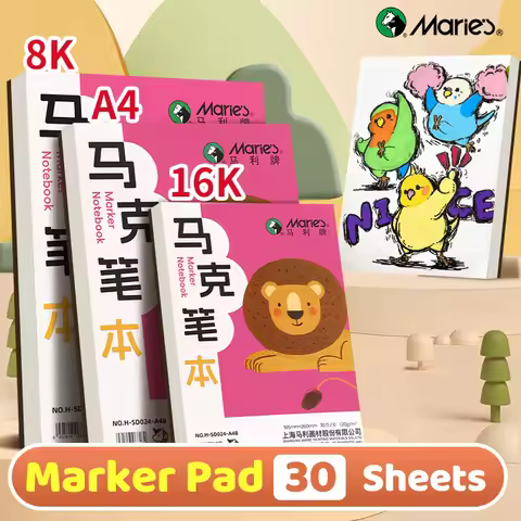 Marie's 30 Sheets Marker Paper Pad 16K/A4/8K Bleedproof for Alcohol Markers,32 lb/120 gsm Drawing Sk