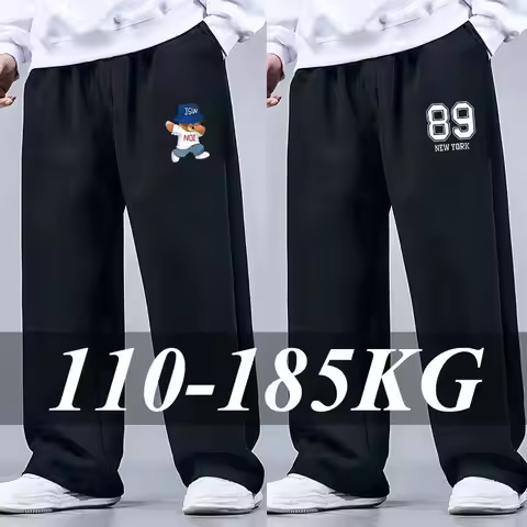 Plus Size Men Sports Pants 5XL 6XL 7XL Men's Cotton Trousers Joggers Sportswear Black Solid Ice Silk