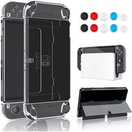 Protective Case for Nintendo Switch OLED Model 2021, FANPL Dockable Case Cover with Flip Shell for Switch OLED, Crystal Case Accessories with Thumb Grip Caps