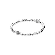 【100% Genuine】Pandora Sparkling Halo Tennis Plain Chain Bracelet 925 Silver Gift Sweet Style
