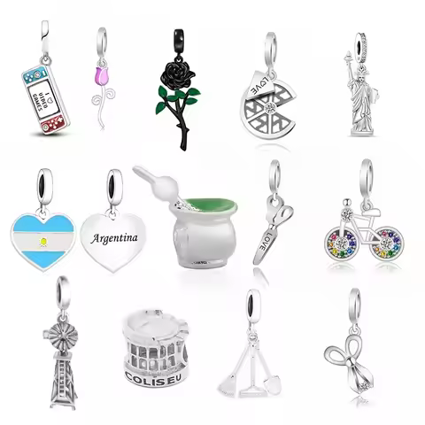 FC Jewelry Fit Original Charm Bracelet 925 Sterling Silver Argentina Flag Mate Bead For Making Women