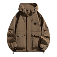 แจ็คเก็ตผู้ชายฤดูใบไม้ผลิเสื้อกันลมมีฮู้ด7XL 8XL ขนาดพิเศษ6XL เสื้อโค้ตทรงหลวม MODE Korea แจ็คเกตลำล