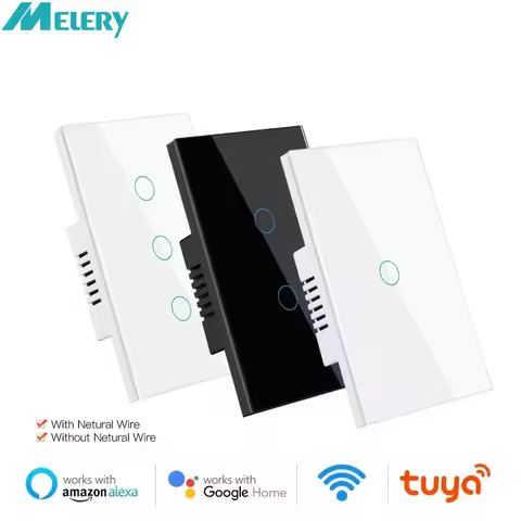 Melery Smart WiFi Tuya.Light Switch Touch Sensor Glass Panel with/without Neutral Wire US,by Alexa G