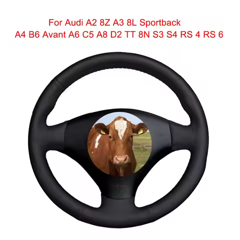DIY Cowhide Leather Car Steering Wheel Cover Customized Steering Wrap For Audi A2 8Z A3 8L Sportback