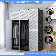 Line White Design 12 Cubes DIY Rack Wardrobe With Cloth Hanger DIY 12 Kotak Almari Penyangkut Baju