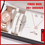 [FREE ORANGE BOX]Jam Tangan Wanita Perempuan Diamond Berlian Set Ladies Watch Gift Set with Bracelet