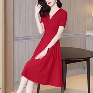 Black Dress Spring/Summer 2023 New French Short Sleeve V-Neck Womens Genuine Small Black Dress