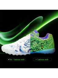 1 Par de Zapatos de Fútbol de Alta Altura para Hombres con Uñas Rotas, Uñas Fluorescentes, Antideslizantes y Cómodos Zapatos Deportivos para Adultos, Zapatos de Fútbol Cinco por Lado Exterior, Zapatos de Entrenamiento Integral Juvenil - Zapatos de Fútbol Fluorescentes Absorbentes de Luz - Suela de Goma Jelly