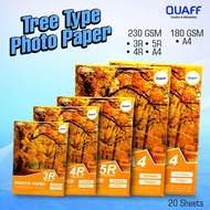Quaff Tree Type Glossy Photo Paper A4 5r 4r 3r Size 180gsm & 230gsm 20 Sheets Pack