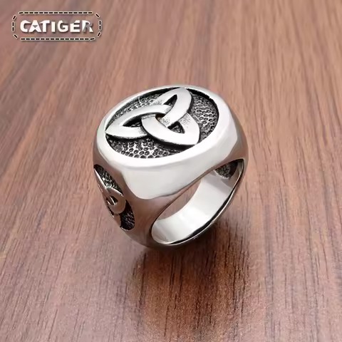 Viking Stainless Steel Celtics Knot Ring Golden Plated Nordic Trinity Wedding Rings Men's Band Promi