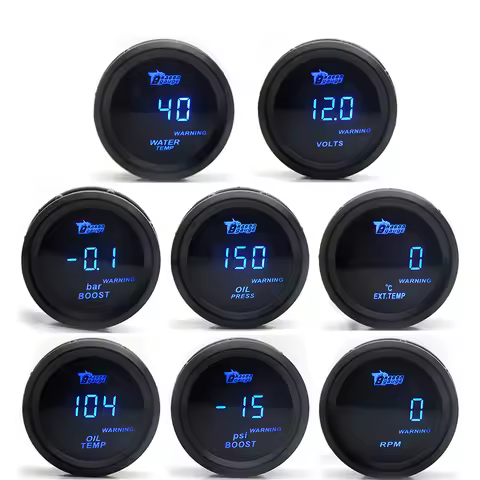 2" 52mm Car Digital Turbo Boost Gauge PSI BAR Water Temp Oil Temp Oil Pressure Gauge Voltmeter EGT T