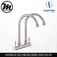 SUPERINO SR38212 Kitchen Sink Double Spout Faucet Stainless Steel SUS 304 Cold Water Wall Tap