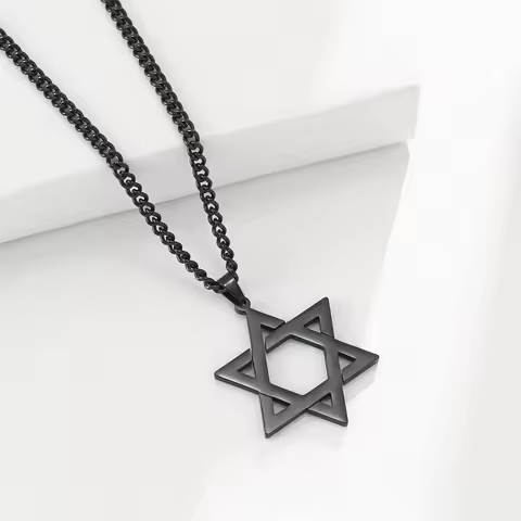 EUEAVAN Star of David Pendant Necklace Women Men Stainless Steel Gold Silver Black Color Classic Six