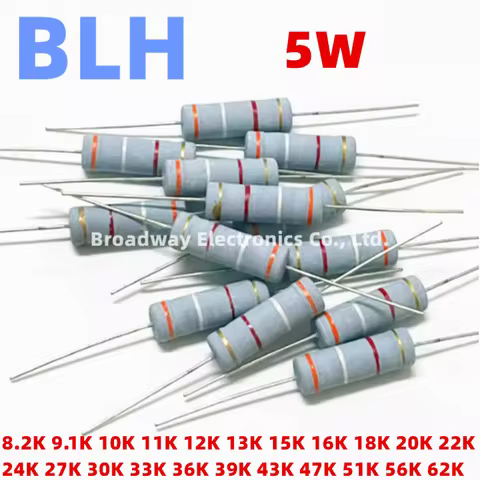 10PCS 5W Carbon Film Resistor 5% 8.2K 9.1K 10K 11K 12K 13K 15K 16K 18K 20K 22K 24K 27K 30K 33K 36K 3