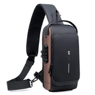 防盜斜背包  - 男士多功能斜背包，防水男女通用防盜背包，附 USB 連接埠和密碼鎖，適合健行、旅行、約會、運動