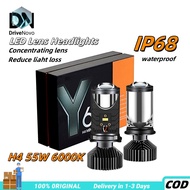 DriveNovo Y6D Car LED Car Headlight LED Mini Projector H4 LED Headlight Bulb Projector Light 6000K H