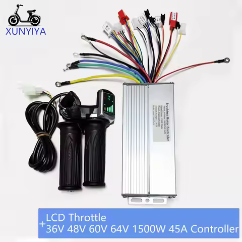 Brushless Motor Controller 36V/48V/60V/64V 1500W 45A with LCD Power Display Throttle Repair Kit for