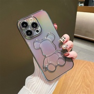 AUOVIEE การ์ตูนหมี3D ที่มีสีสันเลเซอร์ Case สำหรับ iPhone 13 14 12 11 Pro Max 14 Pro Plus XR XS Max 14ล้างกันกระแทกซิลิโคนโทรศัพท์ปก
