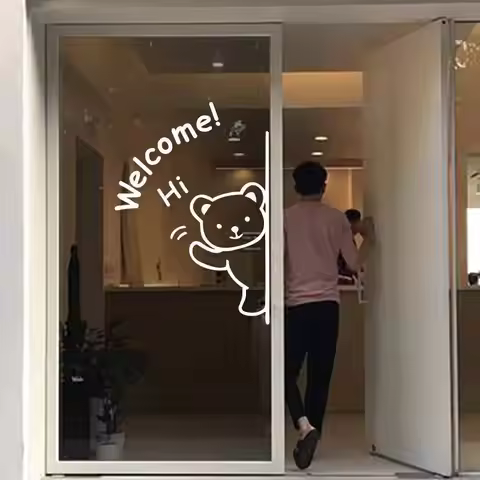 Creative Welcome Door Sticker Nail Art Milk Tea Clothing Store Glass Door Sticker Shop Window Decora
