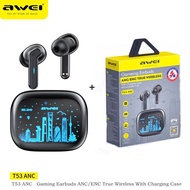Awei T53 Wireless Bluetooth Earbuds RGB Colorful Light Earphones Bluetooth 5.3 Call Noise Reduction Headphone 65ms zero
