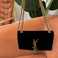 YSL 絨布 包包 手提 肩背 側背 黑 包包