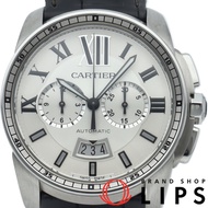 นาฬิกาโครโนกราฟ Cartier Calibre de Cartier รุ่น W7100046 มือสอง ตัวเรือนสแตนเลส/สายหนัง สีขาว สำหรับ