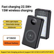 kebidumei | 6*18650 Power Bank Battery Box Holder 22.5W Dual USB Type C Power Bank Shell 15W Wireles